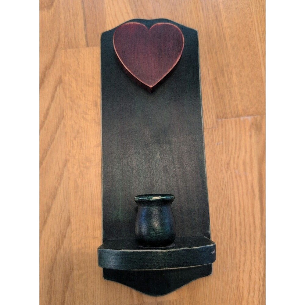 Vtg Heart Wall Sconce Candle Holder Wood Green/Red Workshops Of Gerald E. Henn